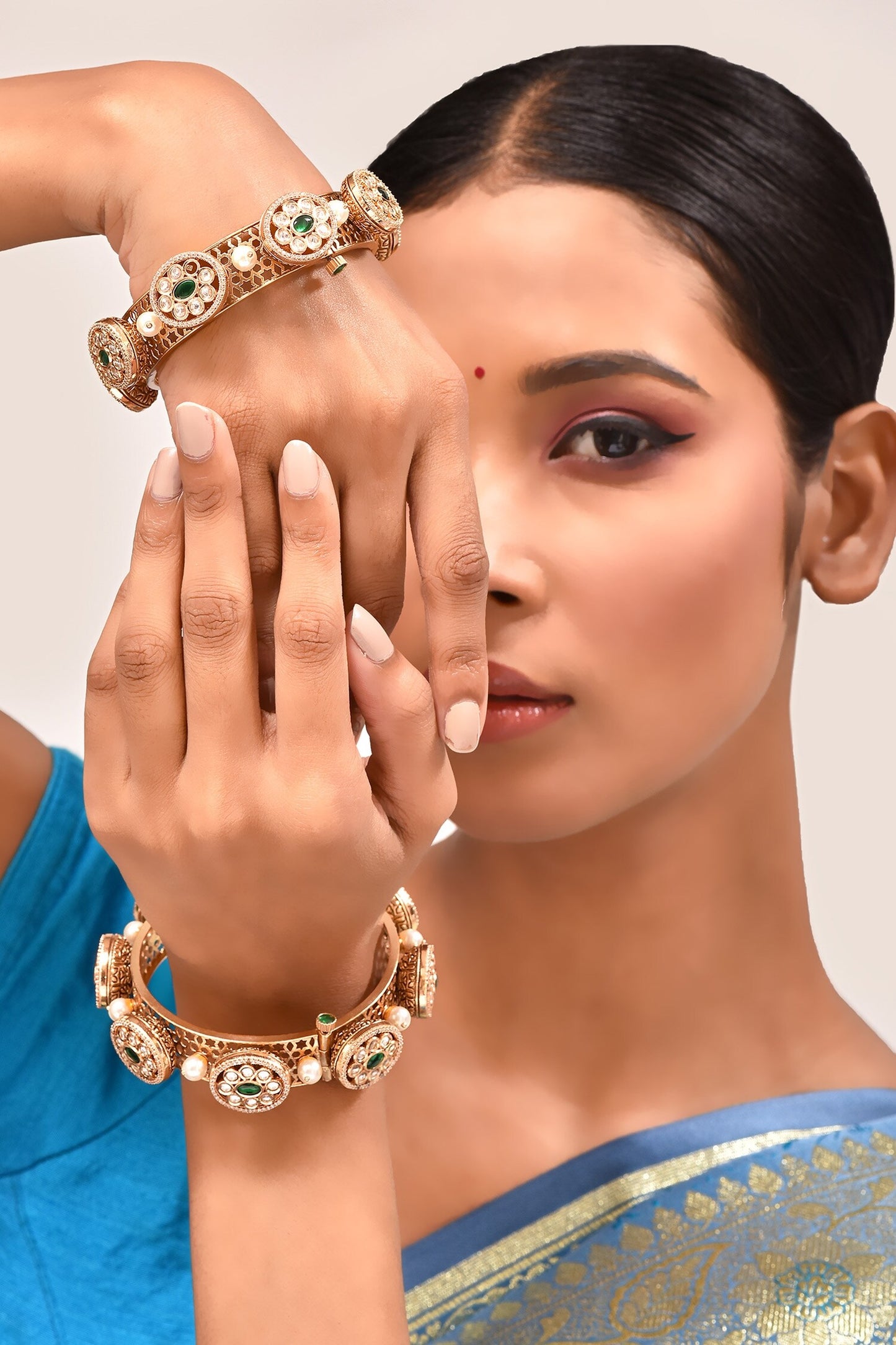 Kundan Brass & Pearl Embellished Kada - Set of 2 