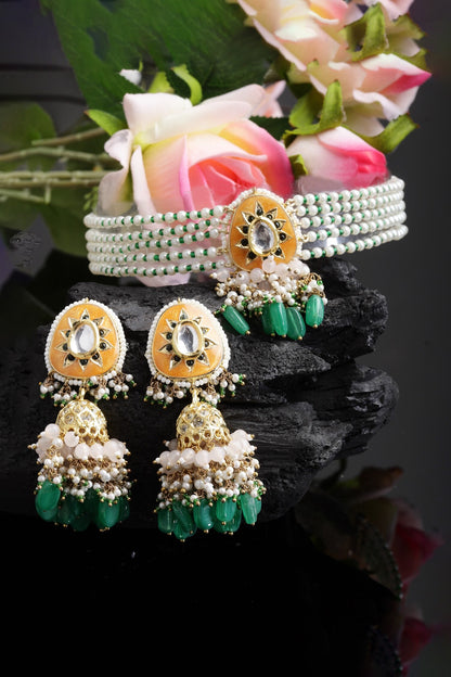 Pearl Layered Pendant Choker Set 