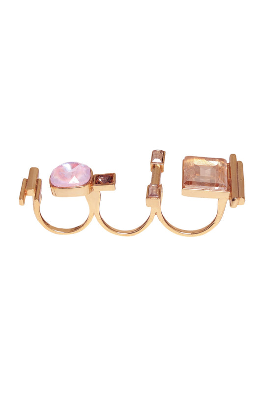 Geometric Pink Stone 3 Finger Ring 