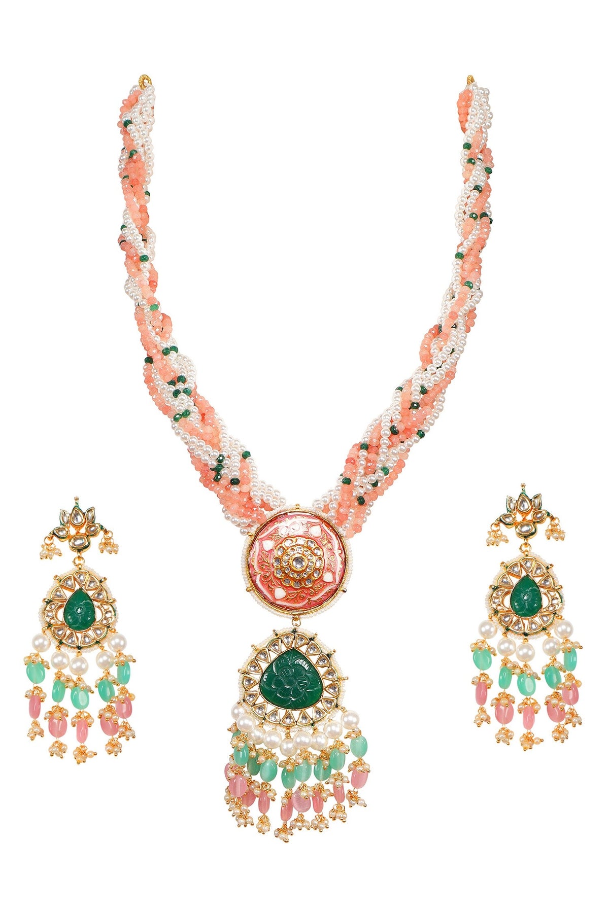 Stone Embellished Pendant Necklace Set 