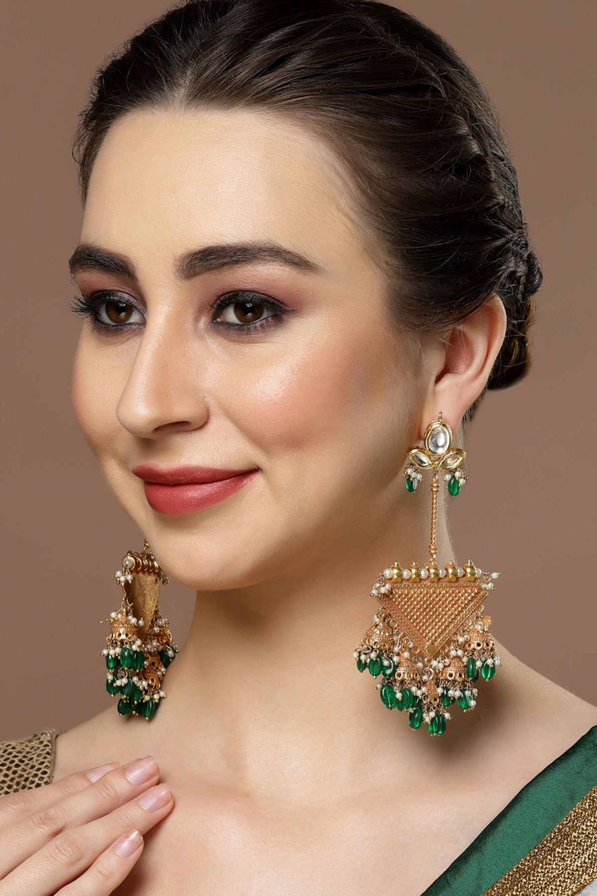 Kundan Embellished Triangular Drop Earrings 