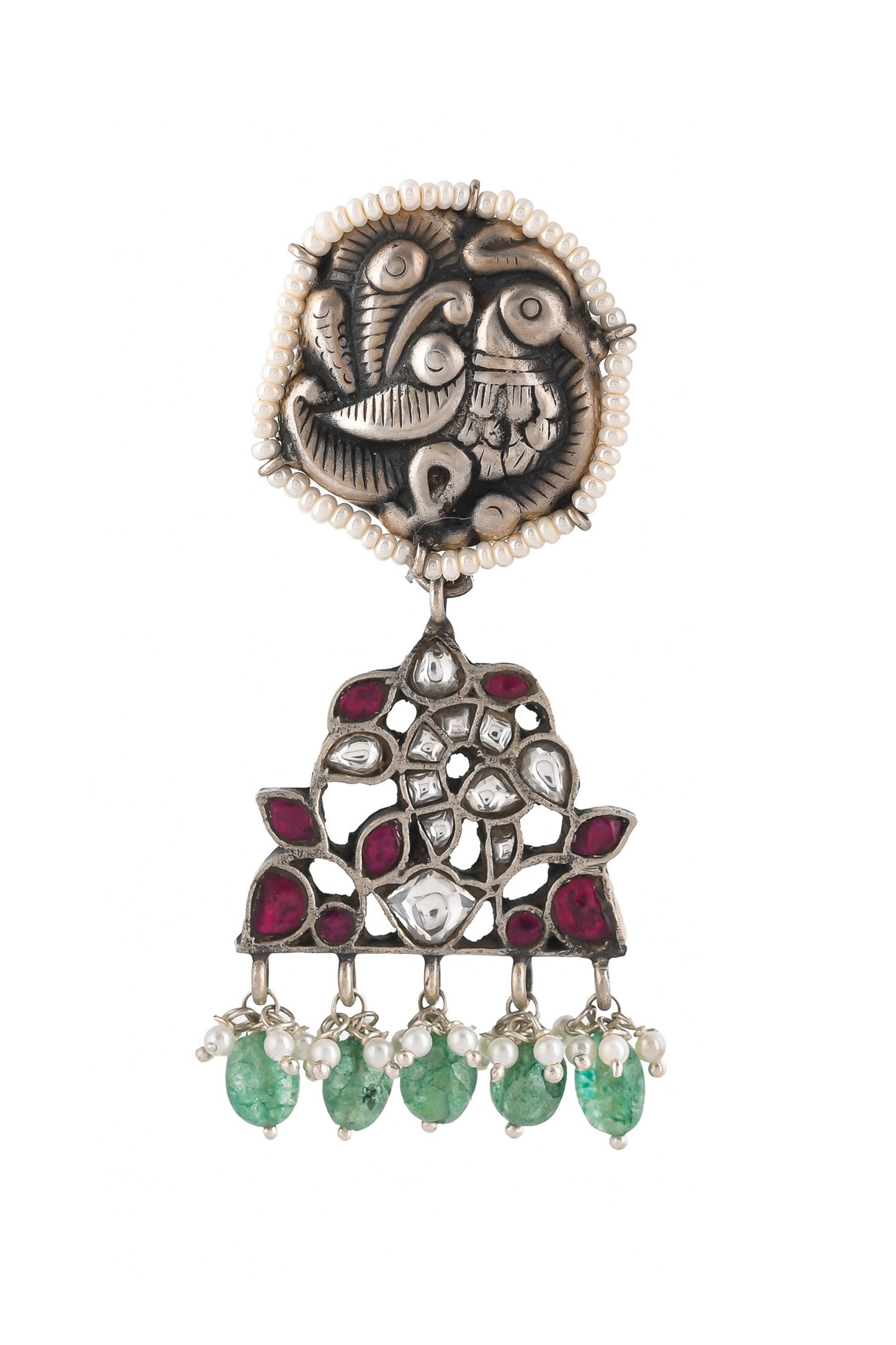 Carved Peacock Studded Earrings 