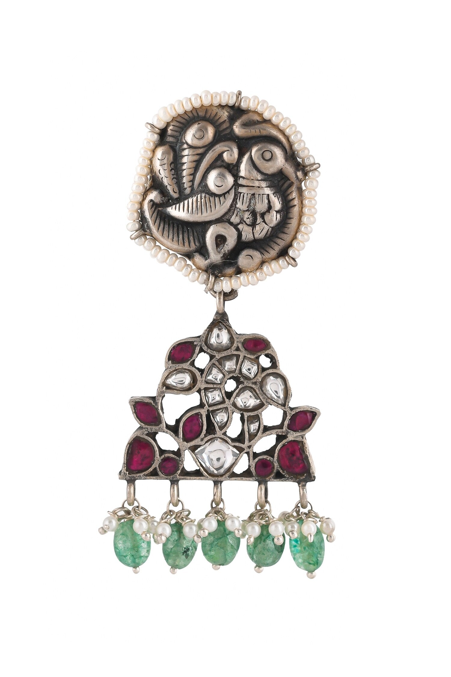Carved Peacock Studded Earrings 