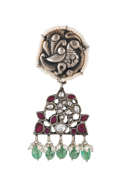 Carved Peacock Studded Earrings 