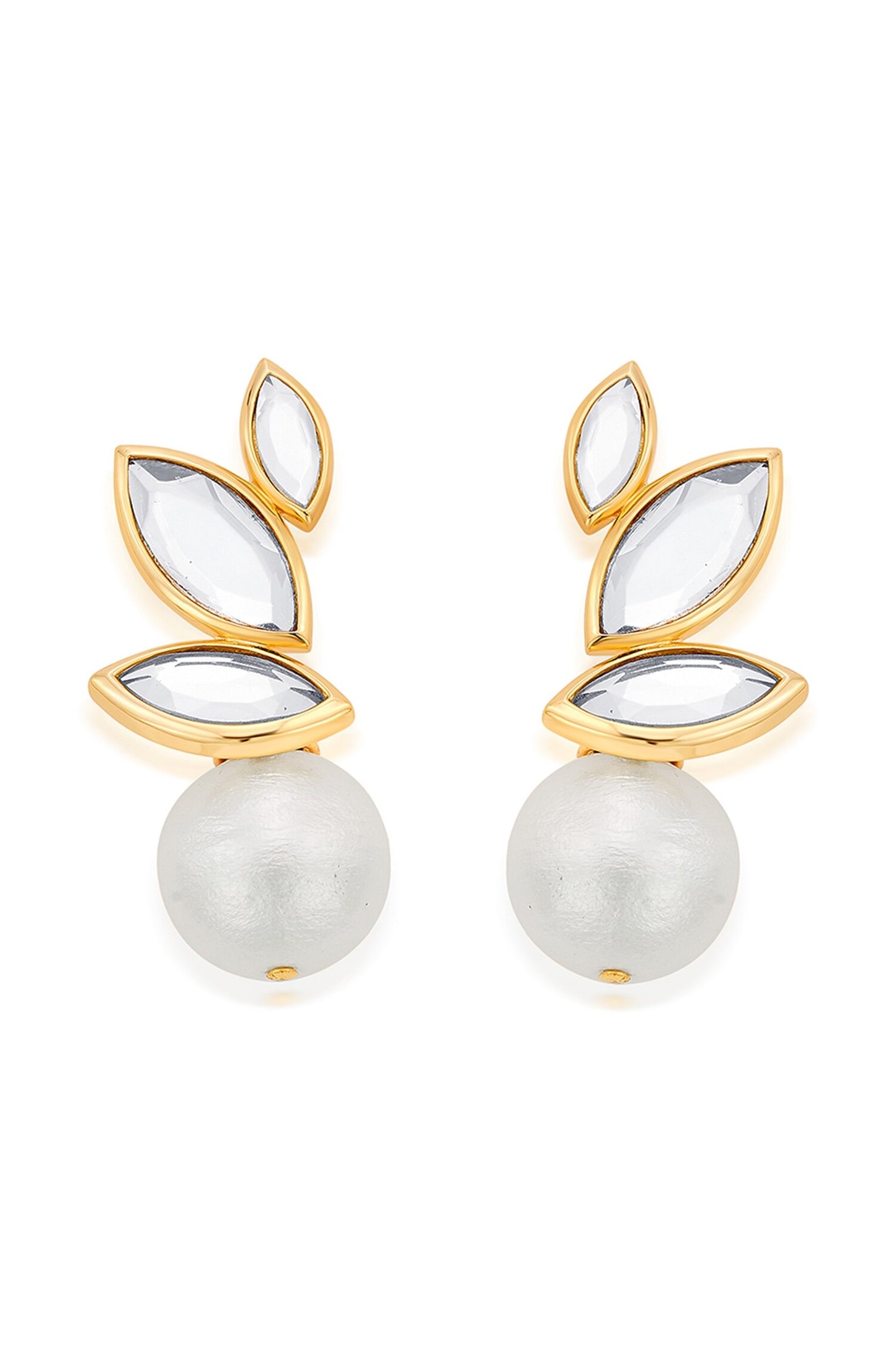 Marquise Mirror Pearl Studs 