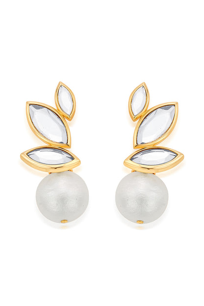 Marquise Mirror Pearl Studs 