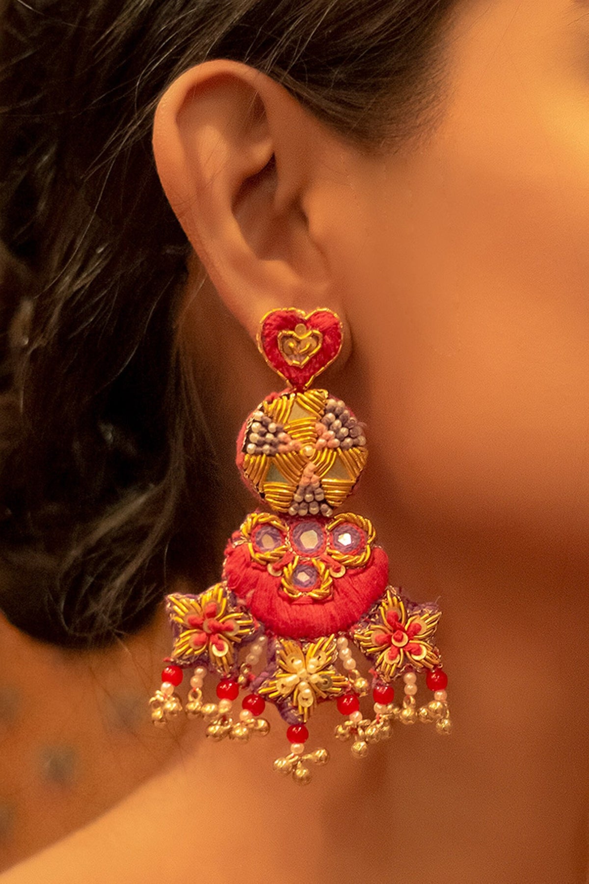 Thread Embroidered Dangler Earrings 
