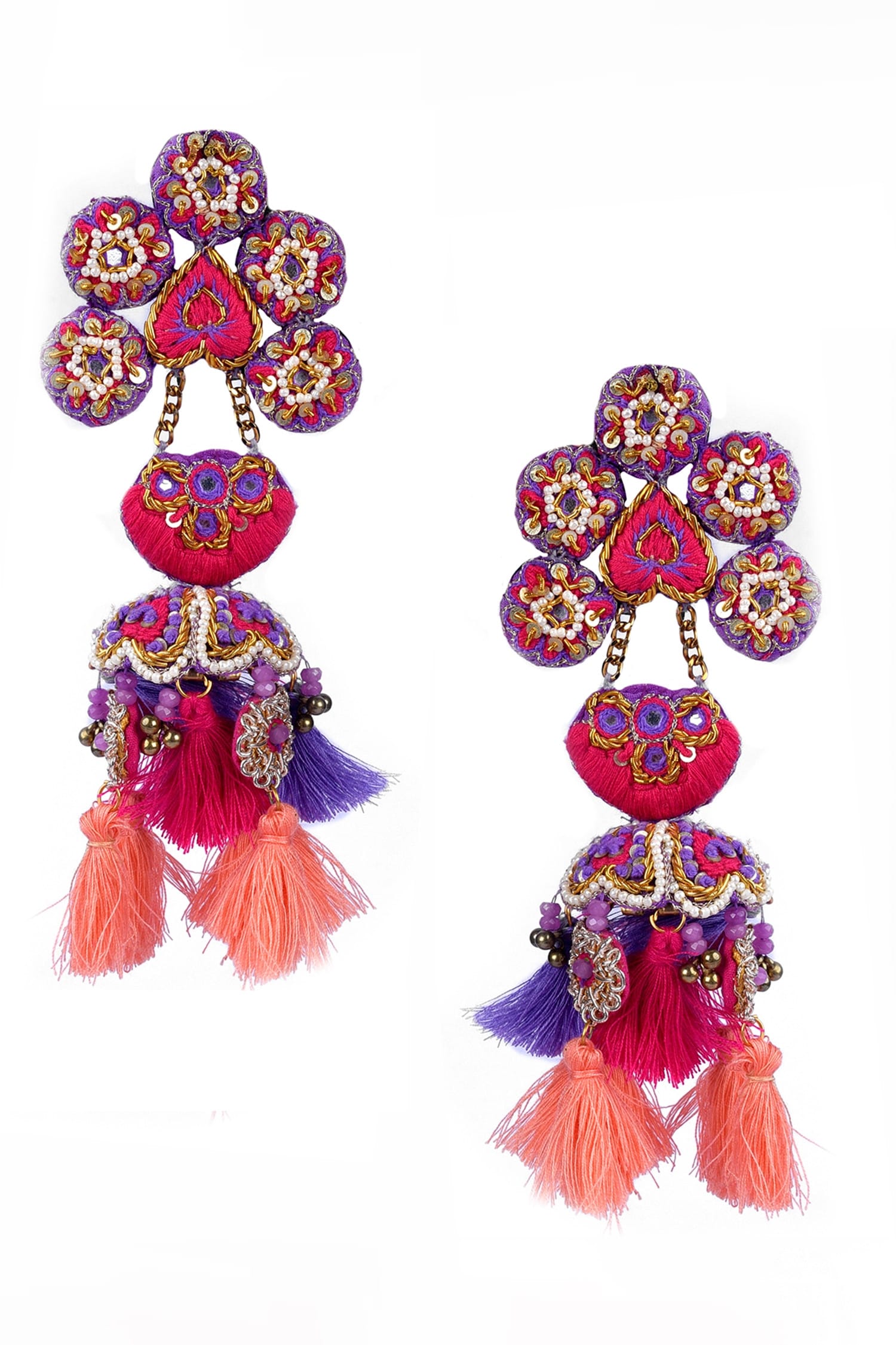 Floral Hand Embroidered Dangler Earrings 