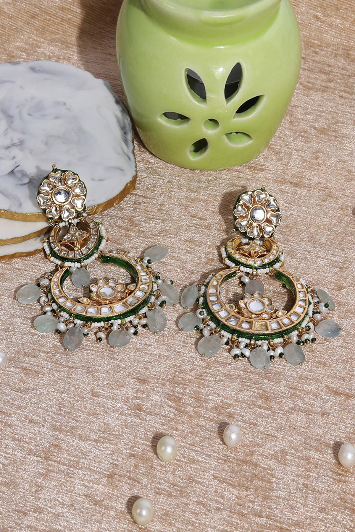 Kundan Studded & Bead Drop Chandbalis 
