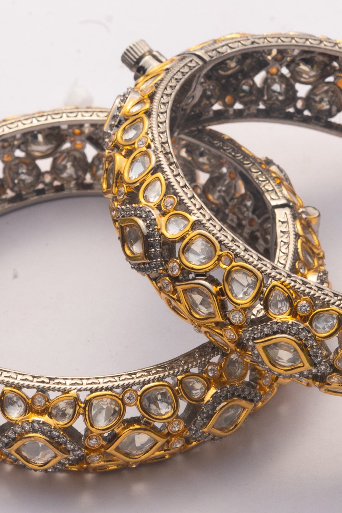 Kundan Polki Geometric Studded Bangle - Set Of 2 