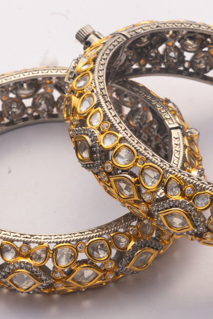 Kundan Polki Geometric Studded Bangle - Set Of 2 