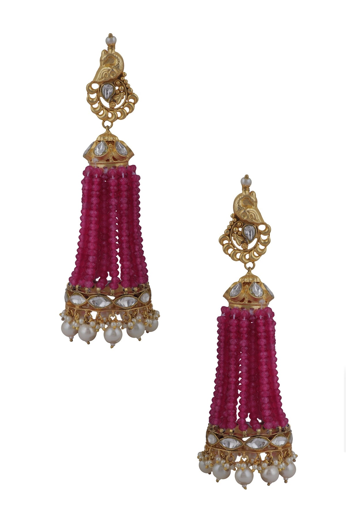 Peacock Motif Glass Bead Embellished Jhumkas 