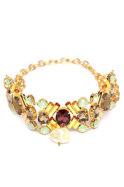 Gold Multi-Jewelled Choker with Pearl Drop 