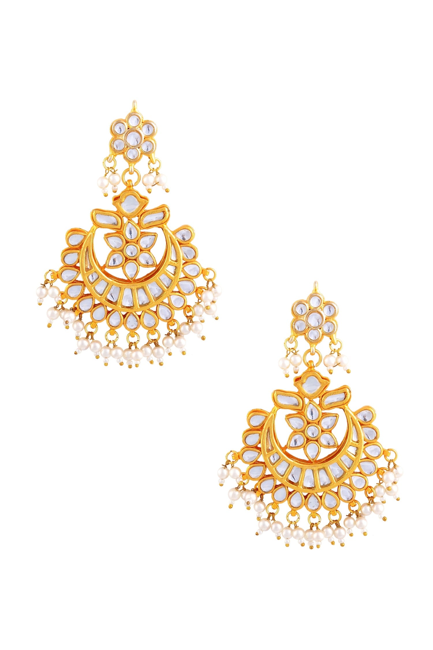 Gold Kundan Pearl Work Earrings 