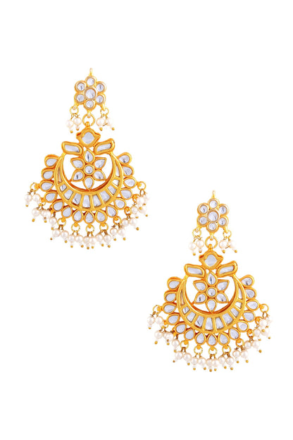 Gold Kundan Pearl Work Earrings 