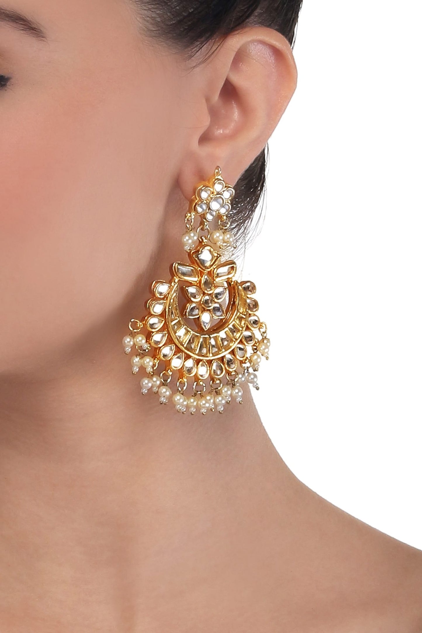Gold Kundan Pearl Work Earrings 