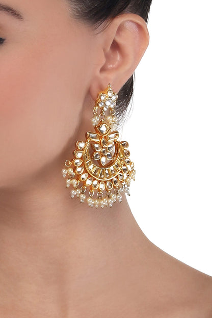 Gold Kundan Pearl Work Earrings 