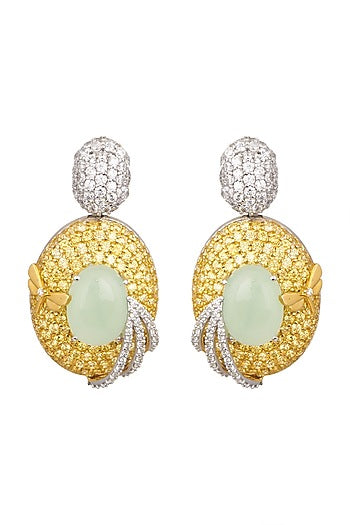 Two Tone Finish Zirconia Earrings In Sterling Silver
