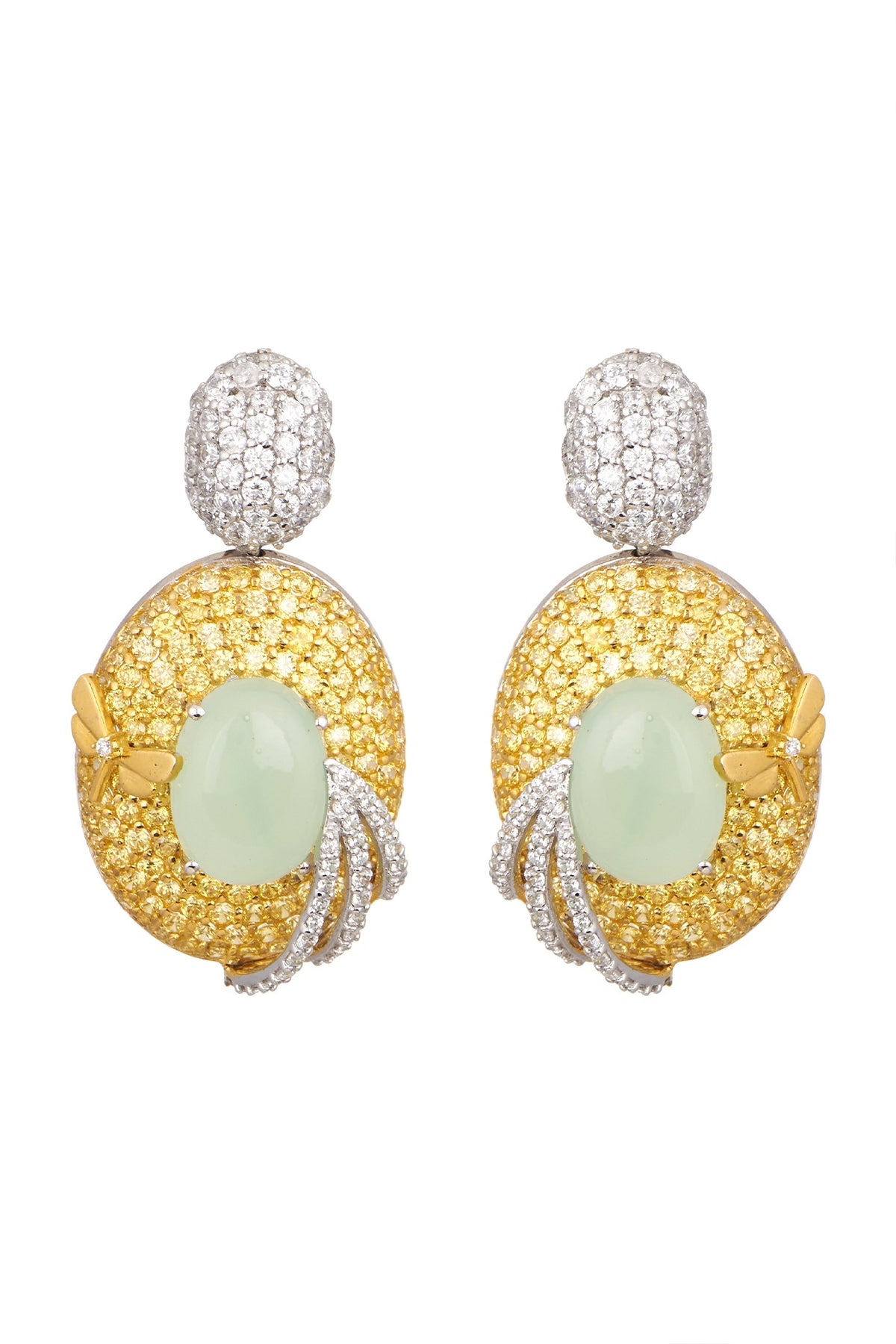 Two Tone Finish Zirconia Earrings In Sterling Silver