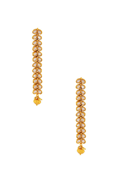 Long Gold Plated Kundan Dangle Earrings 