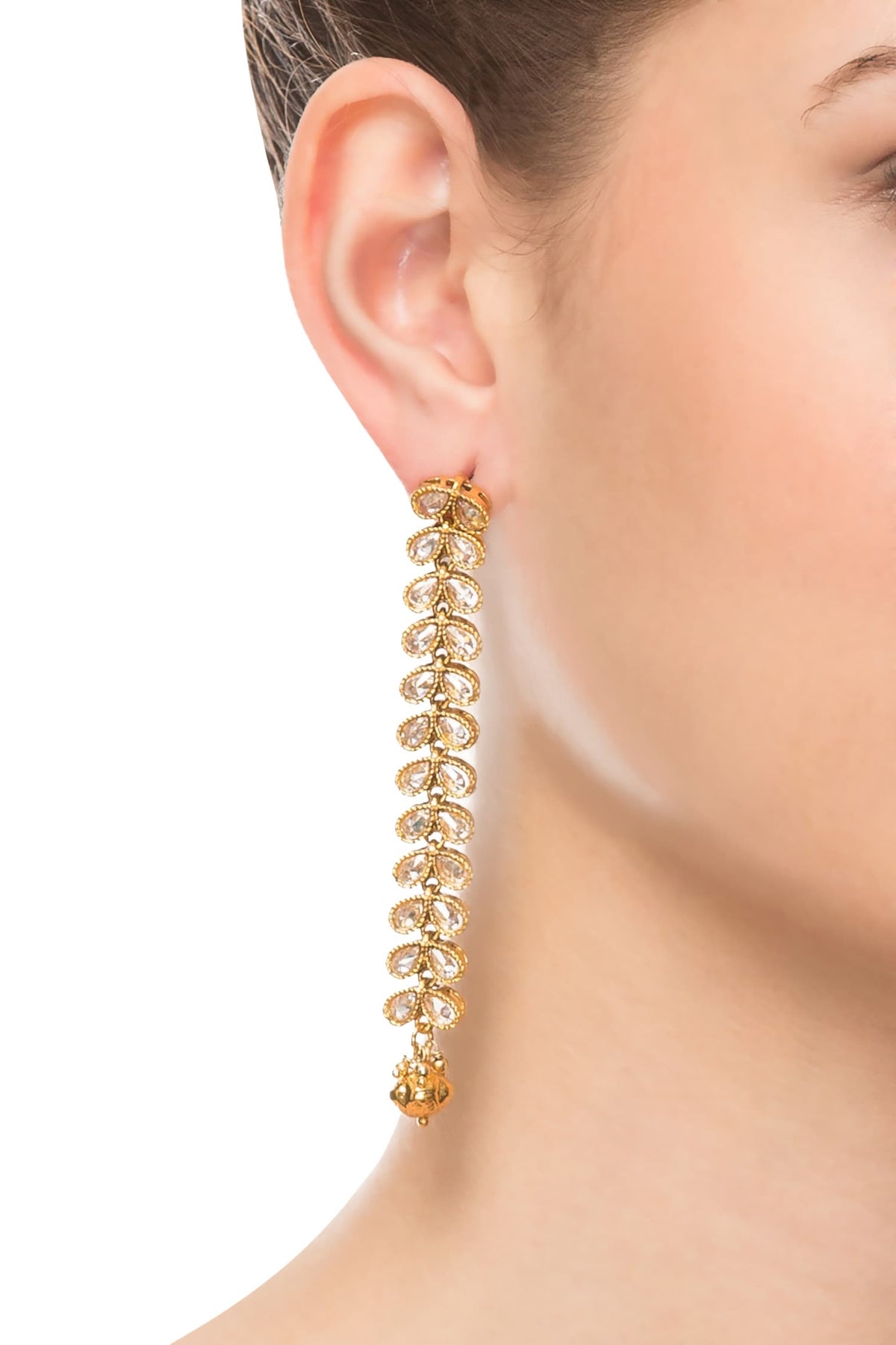 Long Gold Plated Kundan Dangle Earrings 