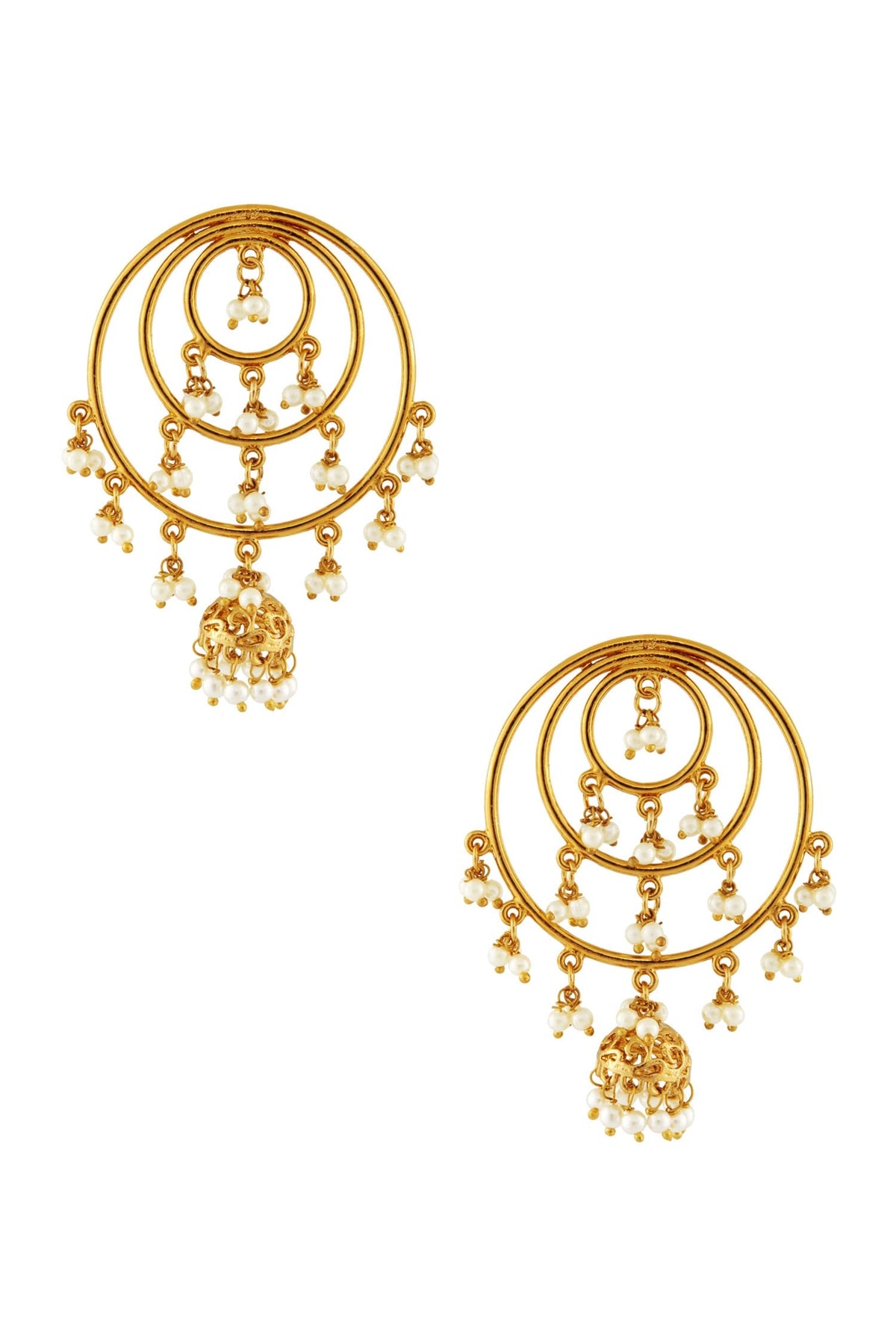 Layered Round Jhumki Earrings with Pearls 