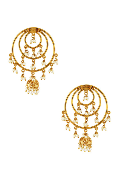Layered Round Jhumki Earrings with Pearls 