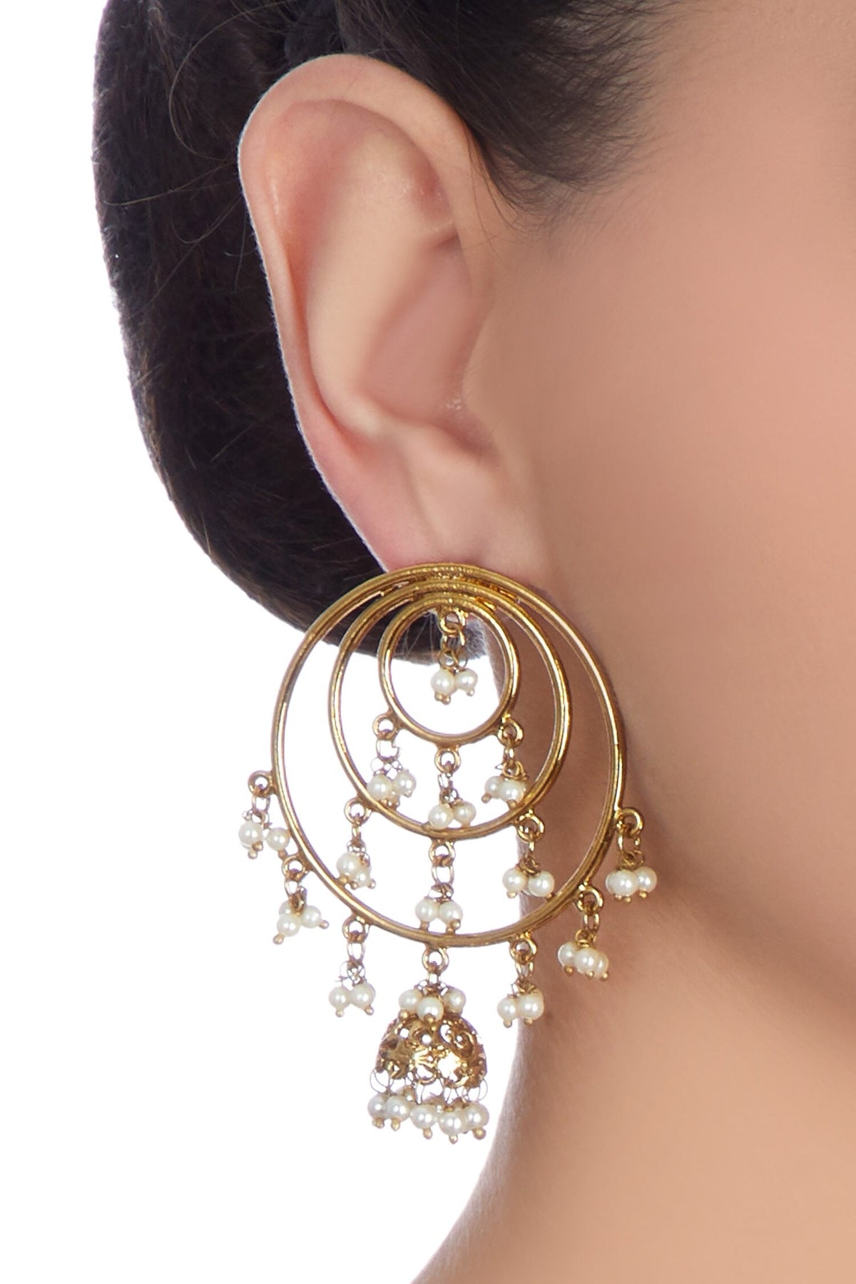 Layered Round Jhumki Earrings with Pearls 