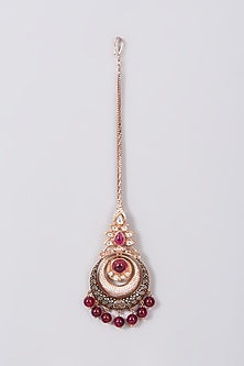 Rose Gold Finish Maang Tikka With Meenakari  Work