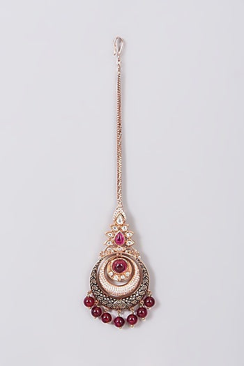 Rose Gold Finish Maang Tikka With Meenakari  Work
