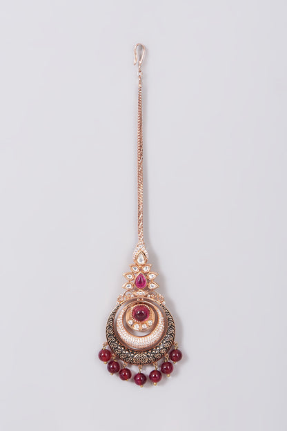 Rose Gold Finish Maang Tikka With Meenakari  Work