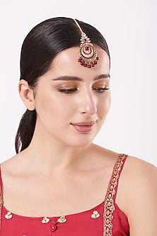 Rose Gold Finish Maang Tikka With Meenakari  Work