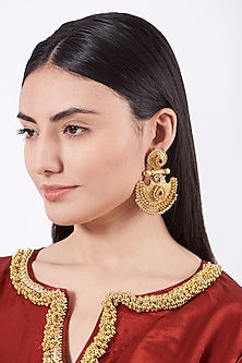 Gold Finish Dangler Earrings With Synthetic Stones