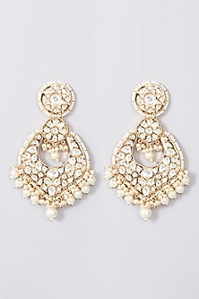 Gold Finish Dangler Earrings With Pearl Drops