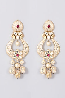 Gold Finish Kundan Polki Dangler Earrings With Meenakari Work