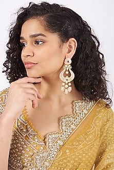 Gold Finish Kundan Polki Dangler Earrings With Meenakari Work