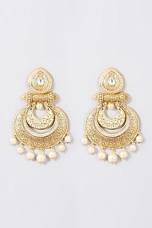 Gold Finish Chandbali Earrings With Pearls