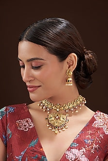 Gold Finish Multi-Colored Stone Necklace Set