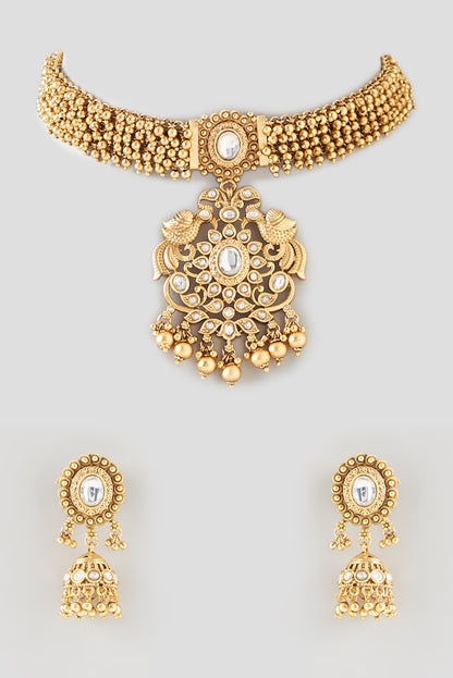 Gold Finish Kundan Polki Choker Necklace Set
