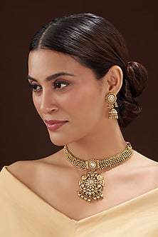 Gold Finish Kundan Polki Choker Necklace Set