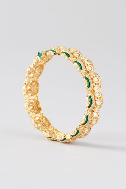 Gold Finish Green Kundan Polki Bangles (Set of 2)