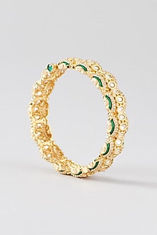 Gold Finish Green Kundan Polki Bangles (Set of 2)