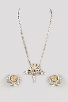 Two-Tone Finish Pearl Bead & Motif Long Necklace Set