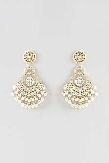 Gold Finish White Kundan Polki Chandbali Earrings