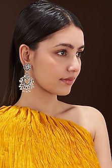 Oxidised Silver Finish Black Synthetic Stone Dangler Earrings
