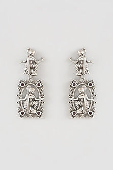 Oxidised Silver Finish Brown Synthetic Stone Dangler Earrings