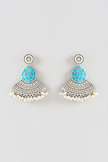 Oxidised Silver Finish Turquoise Stone Dangler Earrings