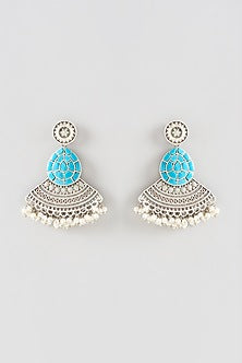 Oxidised Silver Finish Turquoise Stone Dangler Earrings