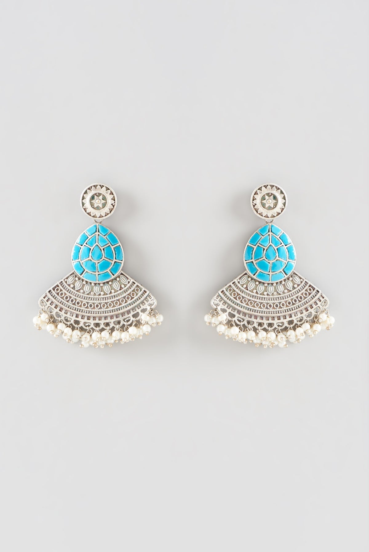 Oxidised Silver Finish Turquoise Stone Dangler Earrings