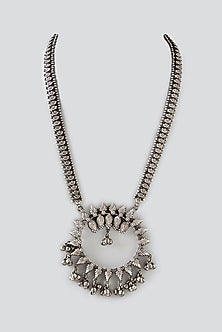 Oxidised Silver Finish Metal Beaded Long Necklace